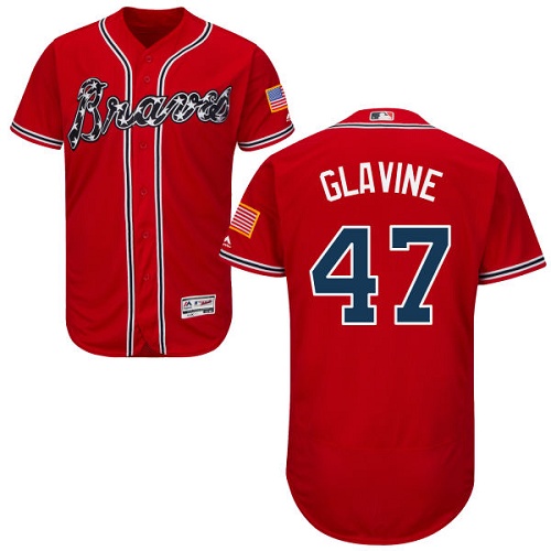 Braves 47 Tom Glavine Red Flexbase Authentic Collection Stitched MLB