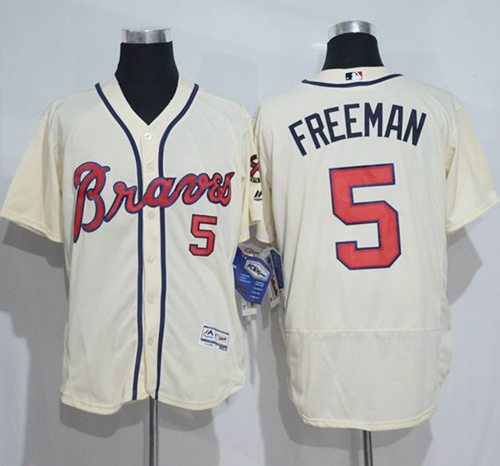 Braves #5 Freddie Freeman Cream Flexbase Authentic Collection Stitched